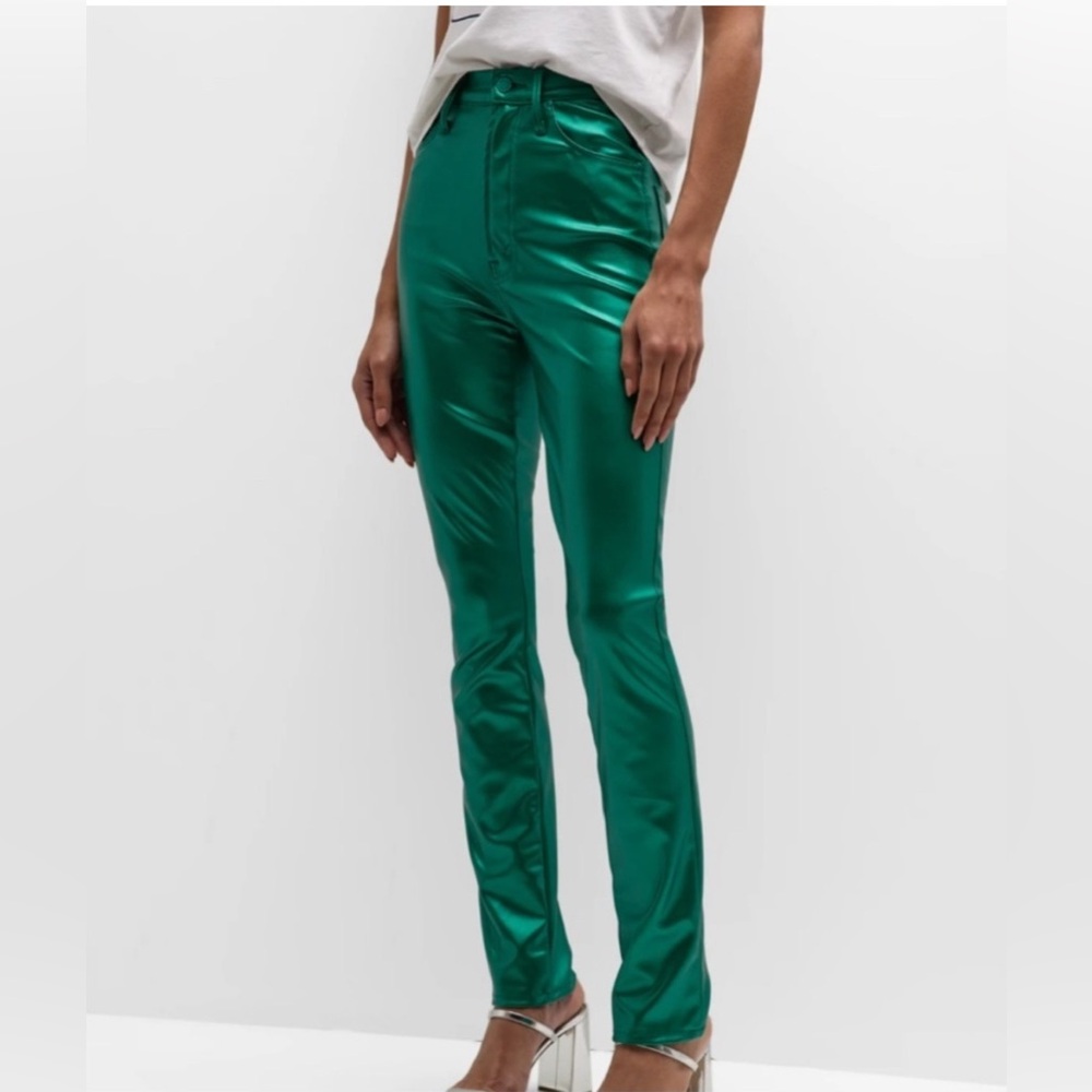 NWT MOTHER Rails Skimp High-waisted Shiny Green Faux Leather Pants - sz 30 -$228